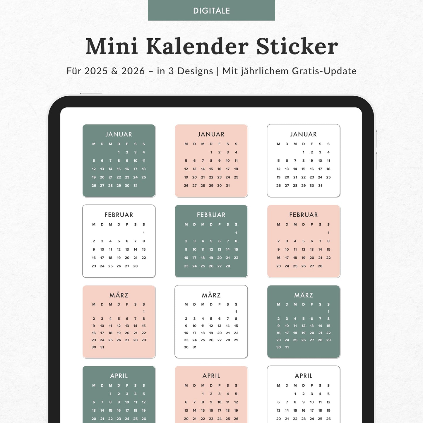 Mini Kalender Sticker 2025 & 2026